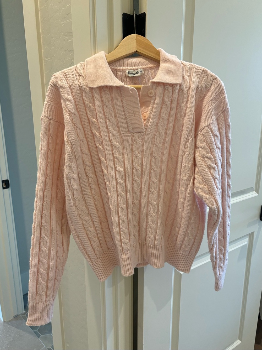 Vintage Cable Knit Pink Collared Sweater